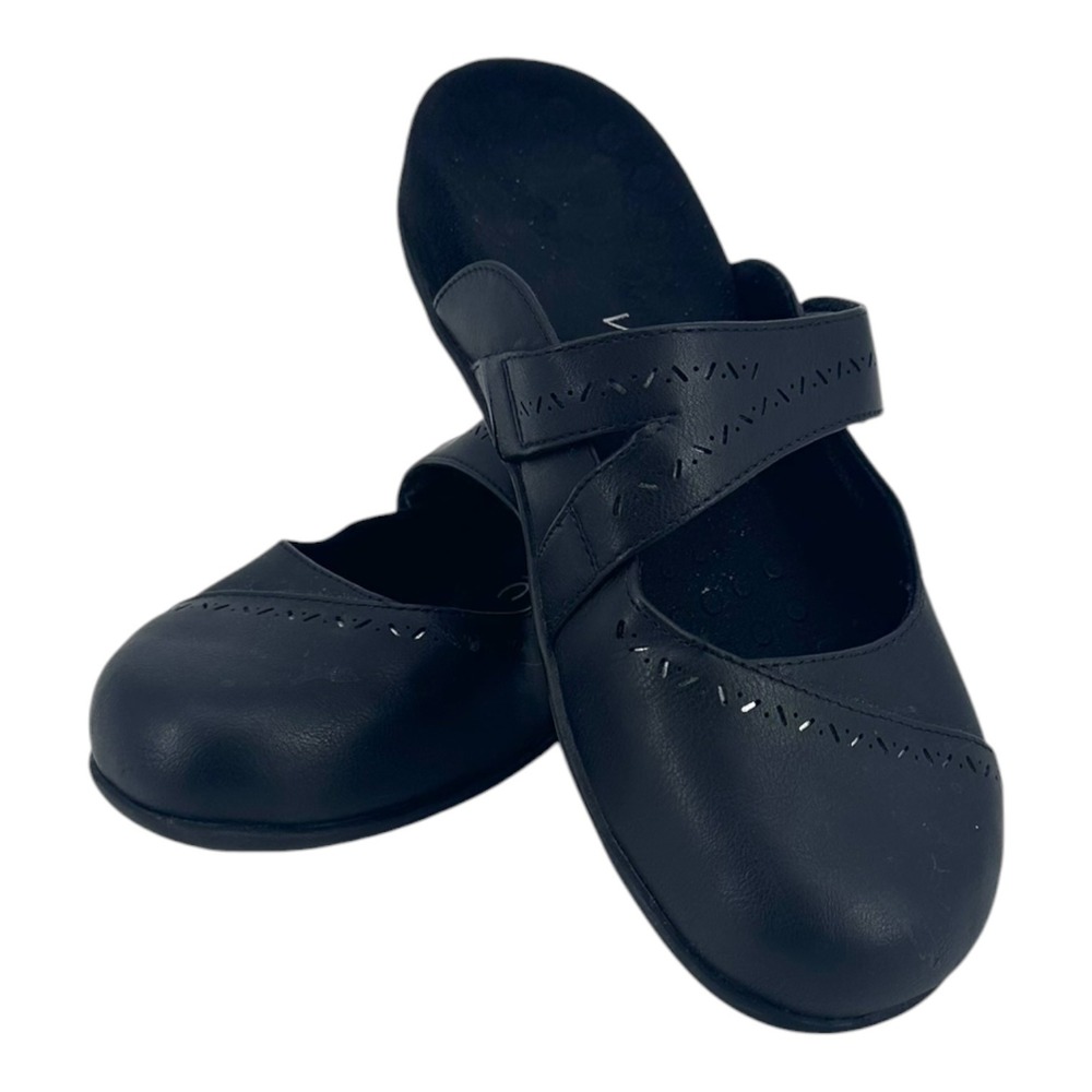 Vionic Mary Jane Mule Clogs Women's Size 7 Wide Black Leather Comfort Shoes